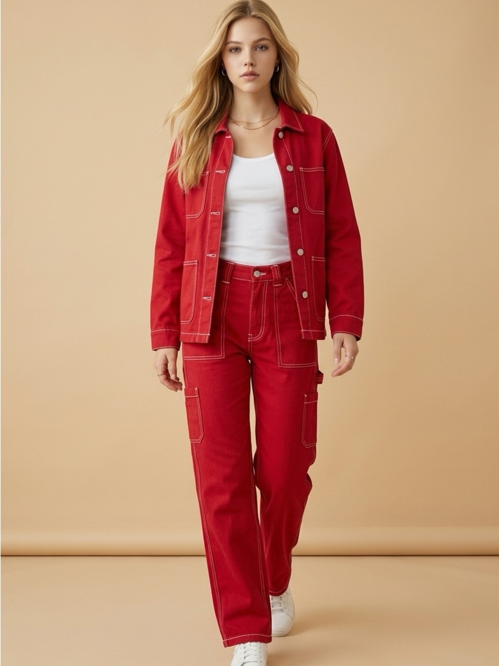 Garage High-Waist Cargo Pants | Size 01 | Red Utility Style